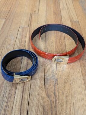 Vintage Equestrian Faux Croc Leather Belt Bundle - Set of 2